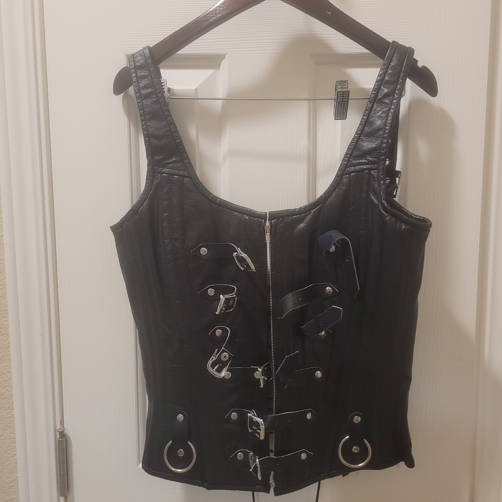 Edgy Black Women's Corset Top with Buckle Accents